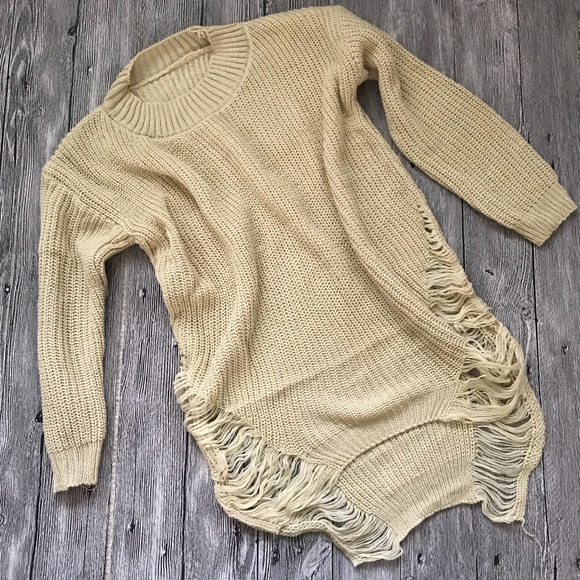 Sexy beige long sleeve broken holes sweater dress - Picture 3 of 5